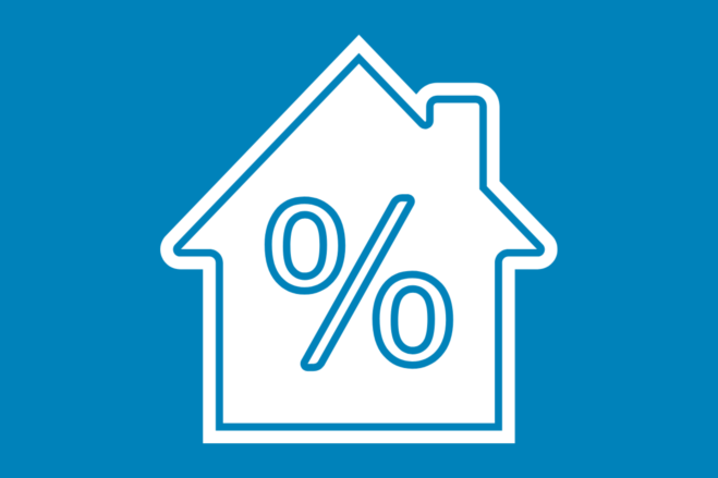 Hus med prosentsymbol